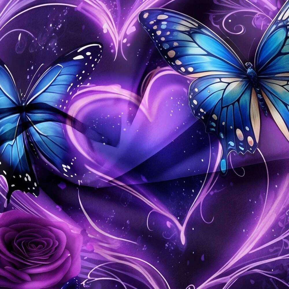 3pcs Valentine'S Purple Dreamy Heart Rose Butterfly Duvet Cover Set,High-Definition Print for.Valentine'S Day Gift H260311