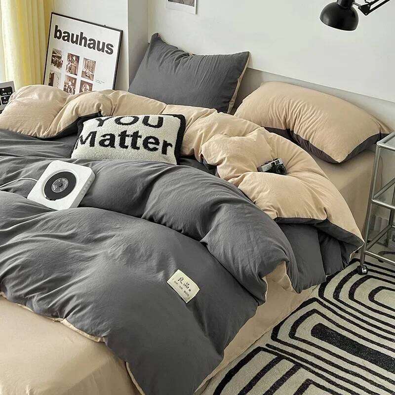 Home Furniture New super soft washed cotton bed four-piece set Class A double-layer gauze sheets and quilt cover dormitory four- H260311