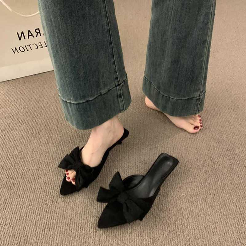 Womens Summer Butterfly-knot Low Heel Elegant Open Toe Party Dress Shoes Fashion Outdoor Ladies Slides K260311