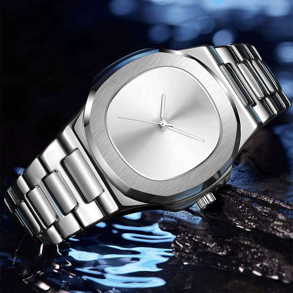 Men's Fashion Watch Plain Dial Silver Black Quartz Casual Style Classic Luminous Hand Waterproof Auto Date Clock Relogio Gifts