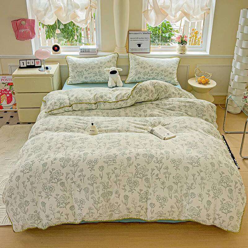 Flower Printed Duvet Sets Queen/King Bedding with Shell Edge Washed Cotton dekbedovertrek 240x220 Bed Cover Set H260311