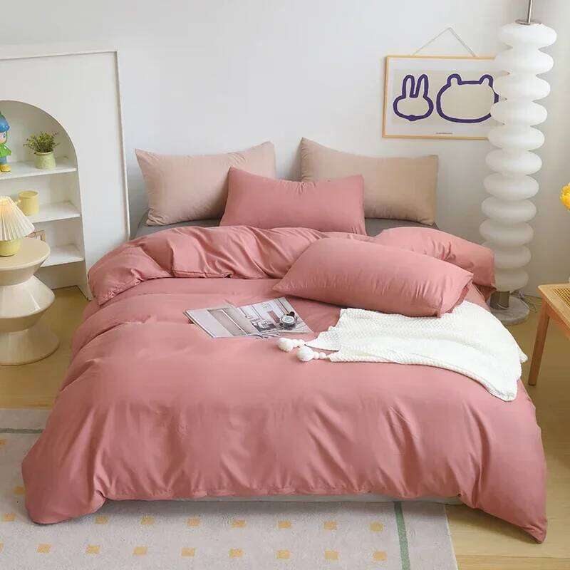 Solid Color Brushed Fabric Sets 4 Pieces Duvet Pillowcase Bedding Set Bed Sheet Quilt Cover Single Queen King Size H260311 - view 3