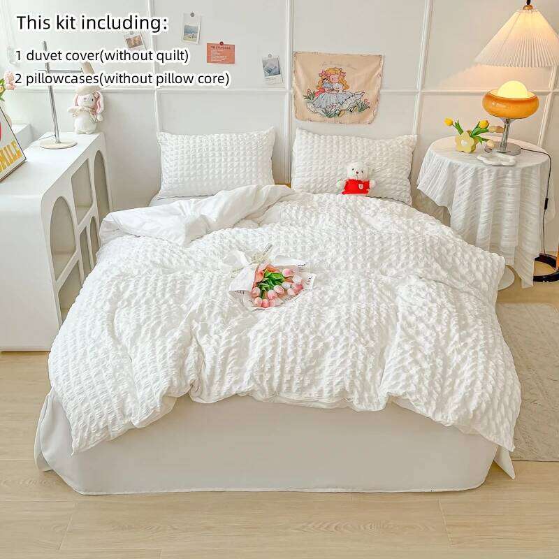3pcs White seersucker Duvet 1*Duvet Cover + 2*Pillowcase, Without Core,pink Bedding Set H260311