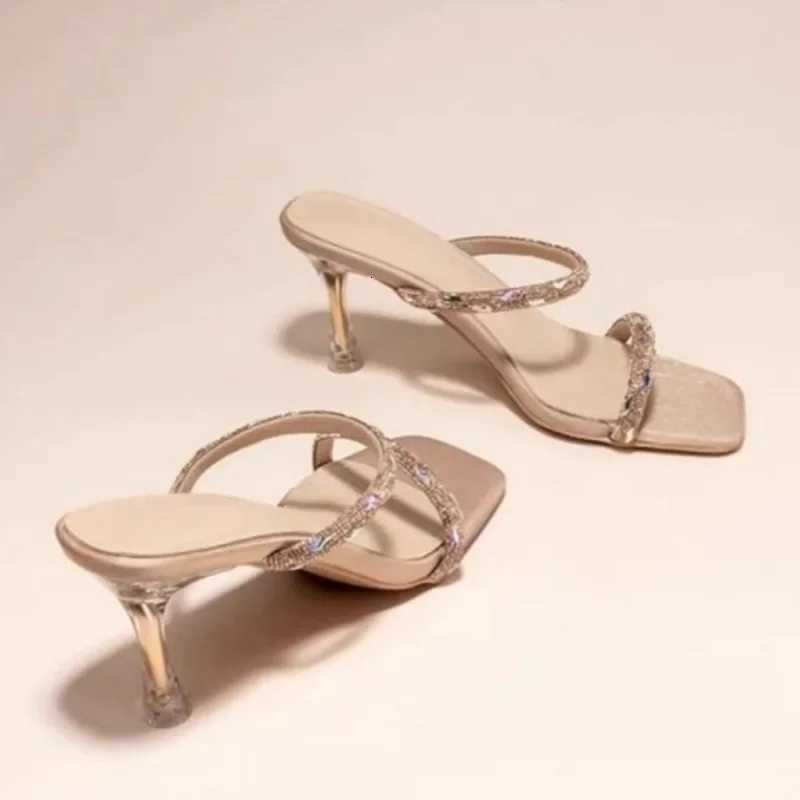 Womens New Summer Stiletto Rhinestone Strap Transparent High-heeled Temperament Celebrity High-heeled Sandals K260311
