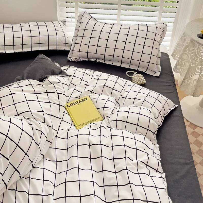 Nordic Lattice Duvet Cover Sets NO Filler Simple Boy Adults Bedding and Pillowcase Sheet Single Twin Double Size Bed Linens H260311
