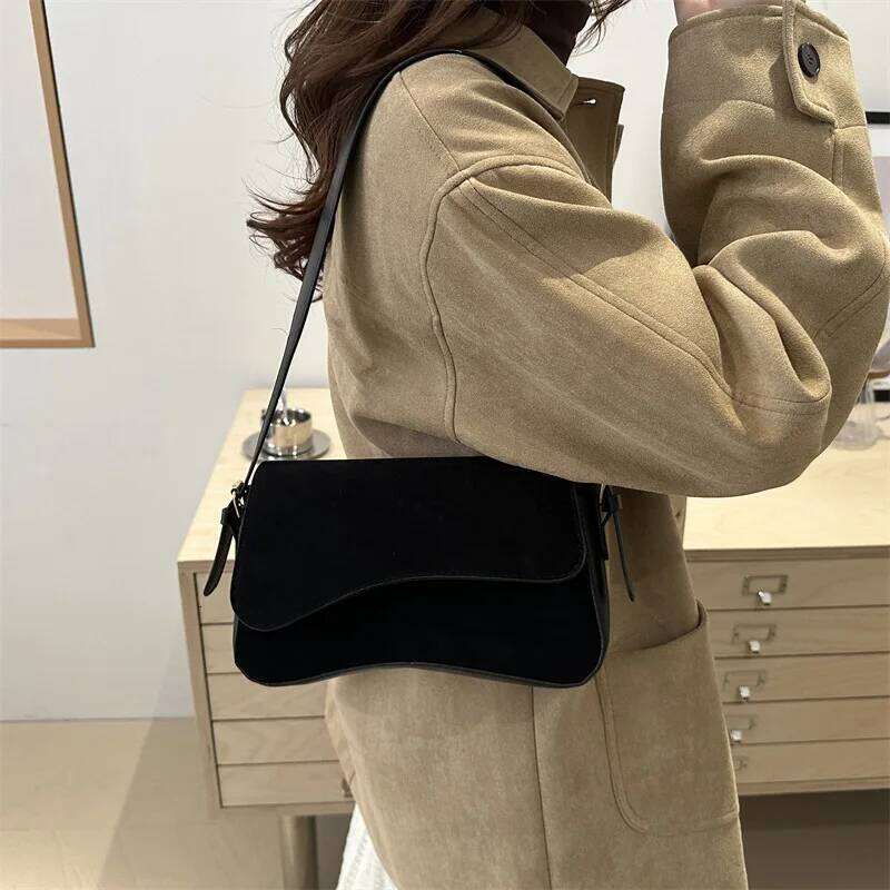 Faux Suede Women's Underarm Bags Simple Design Ladies Shoulder Bag Matte Leather Solid Color Female Purse Handbags XJ260311