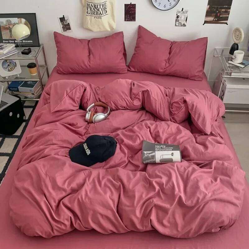 2025 new class A can sleep naked washed cotton solid color sheets student dormitory simple double-spell four-piece bedding H260311 - view 7