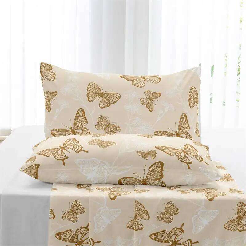 4pcs Butterfly brushed Fitted sheet+flat sheet+pillowcase set skin friendly breathable Queen Size Flat bed sheet Pillowcases H260311 - view 5