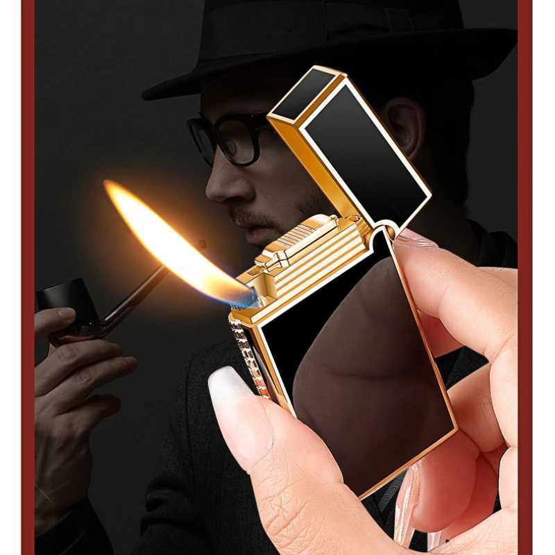 2026 New Metal Retro Langsheng Oblique Fire Butane Gas Inflatable Lighter Crisp and Pleasant Mens Gift Open Fire Lighter N260311