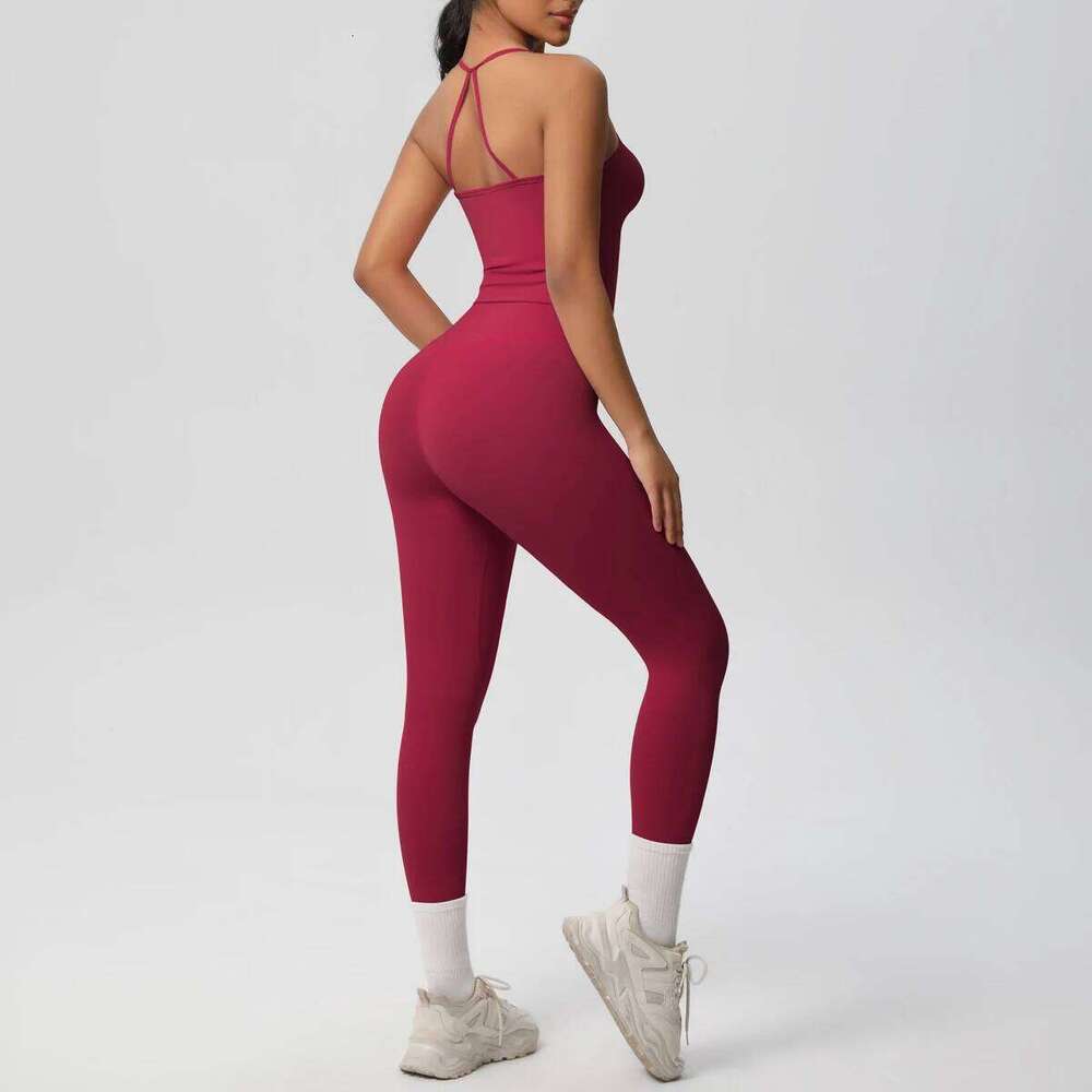 Halter Yoga Top Set Fitness Suit Training Sleeveless Sport Gym Tops Crossover Sports Underwear Tummy Control Slimming 26H0311