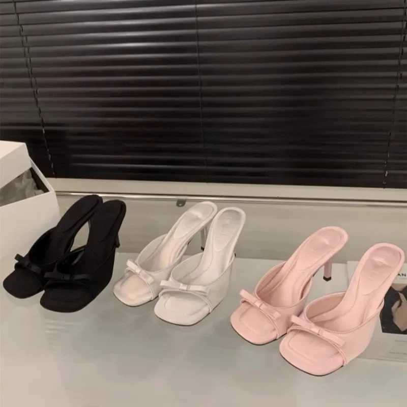 Slipper Mules Low High Heels Shoes Summer Best Street Look Females Square Head Open Toe bow Strappy Sandals Women K260311