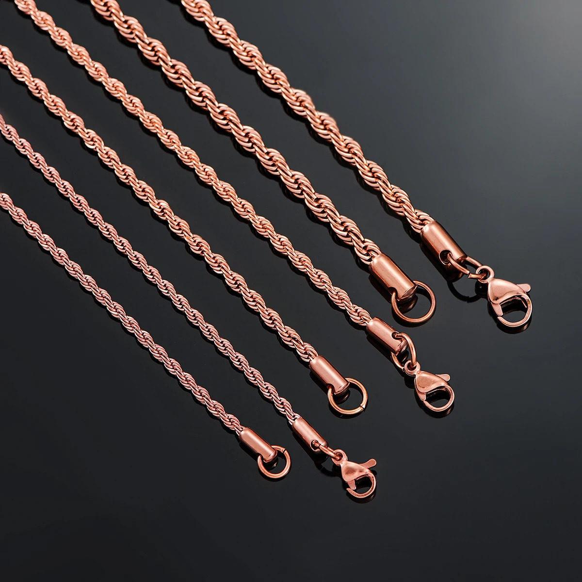 23mm/3mm/4mm Rose Gold Color Stainless Steel Twisted Rope Necklaces Classic Men Boy Chain 16 to 30 Inches 260307 - view 5