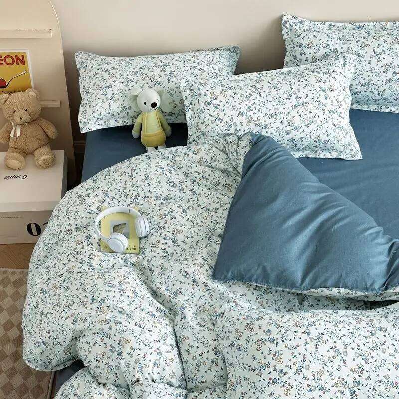 Ins Style Floral Duvet Cover Set Flat Sheet Pillowcases No Filling Twin Single Queen Size Boys Girls Bedding Linen H260311 - view 6