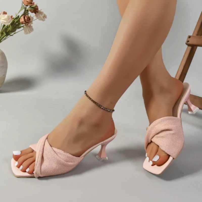 Summer 2025 High Heel Sandals Pink Womens Women Outdoor Wear Half Thin Heel Slip-On Shoes Black Sandals K260311