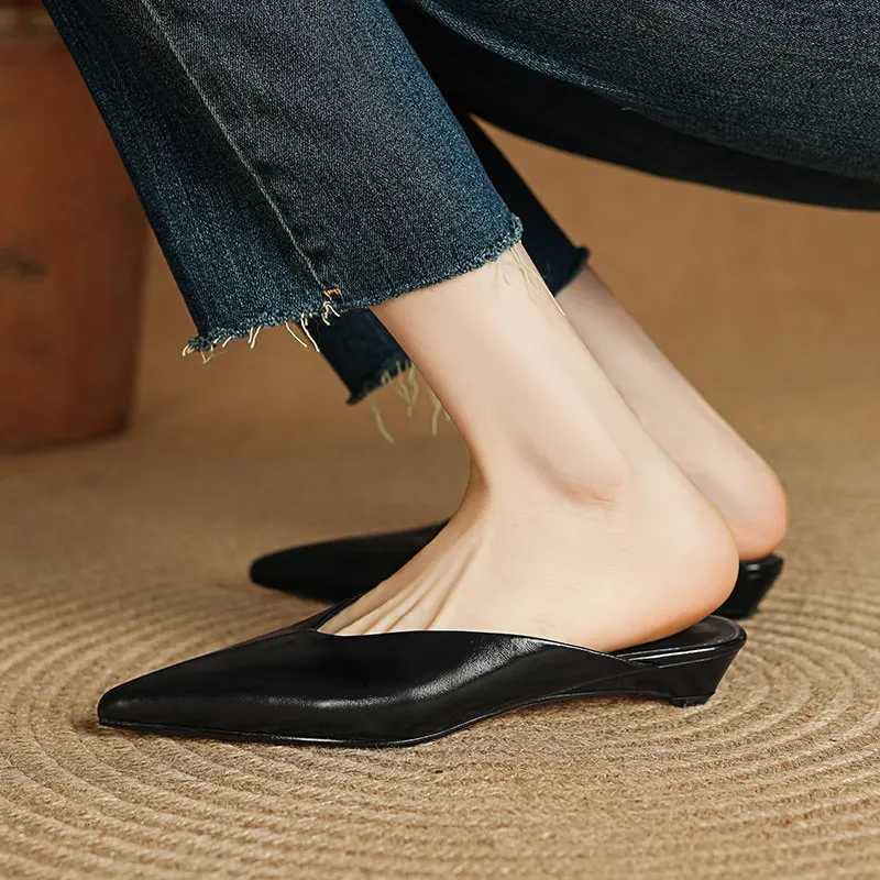 Spring Summer Wedges Heel Women Mules Fashion Cover Toe Slip On Slide Ladies Street Style Party Dress Sandalias K260311