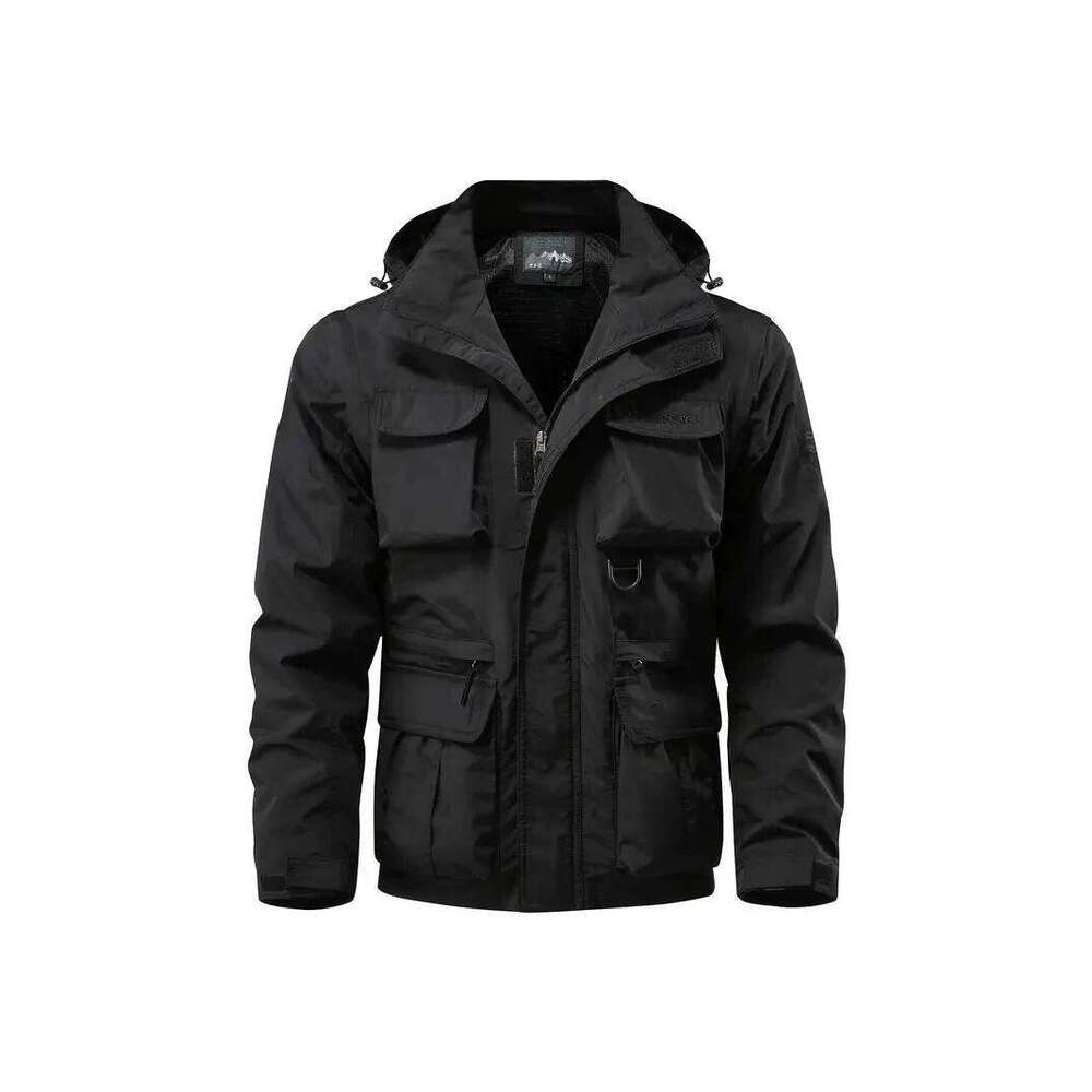 Detachable windproof sleeved hooded suitable for outdoor activities men's casual waterproof multi pocket jacket vest 26H0311
