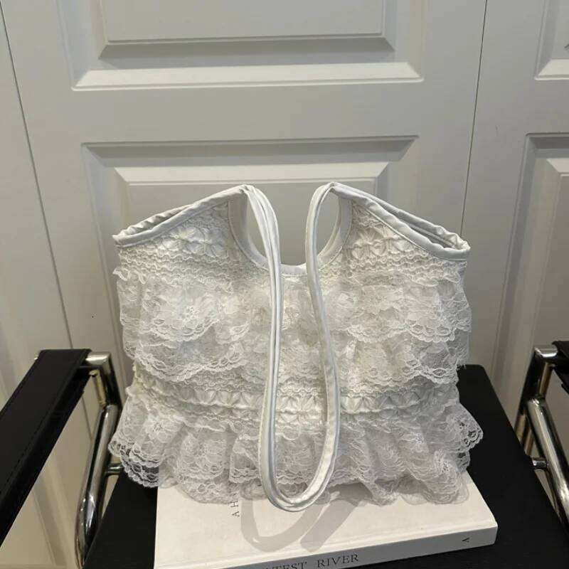 Sweet Lace Female Underarm Shoulder Bag Simple Pleated Women Travel Tote Bags Solid Color Portable Ladies Commuting Handbag XJ260311