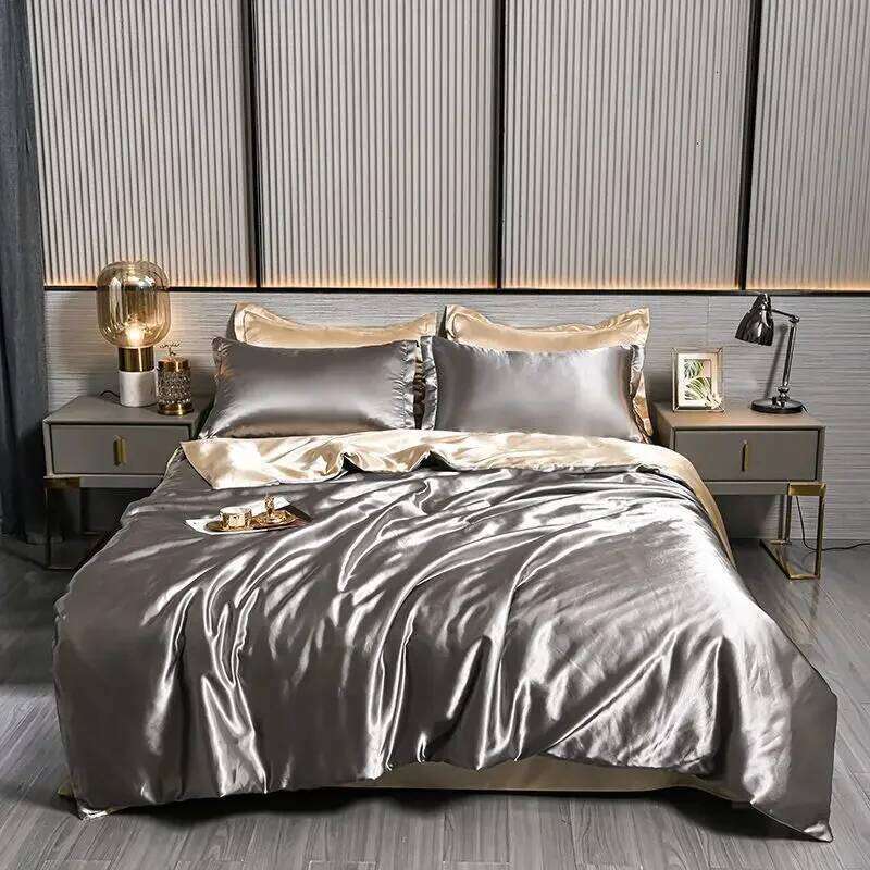 100% Silk with Duvet Set Double King Queen Size Bedding Kit 4pcs Cover Bed Linen Sets H260311