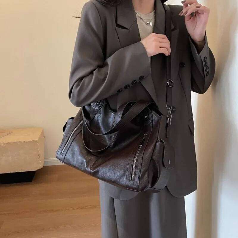 Solid Zipper Dual Main Pockets High Capacity Sewing Thread Pu 2026 Fashion Ladies Bag Bolsos Seora Bolsas De Hombro XJ260311