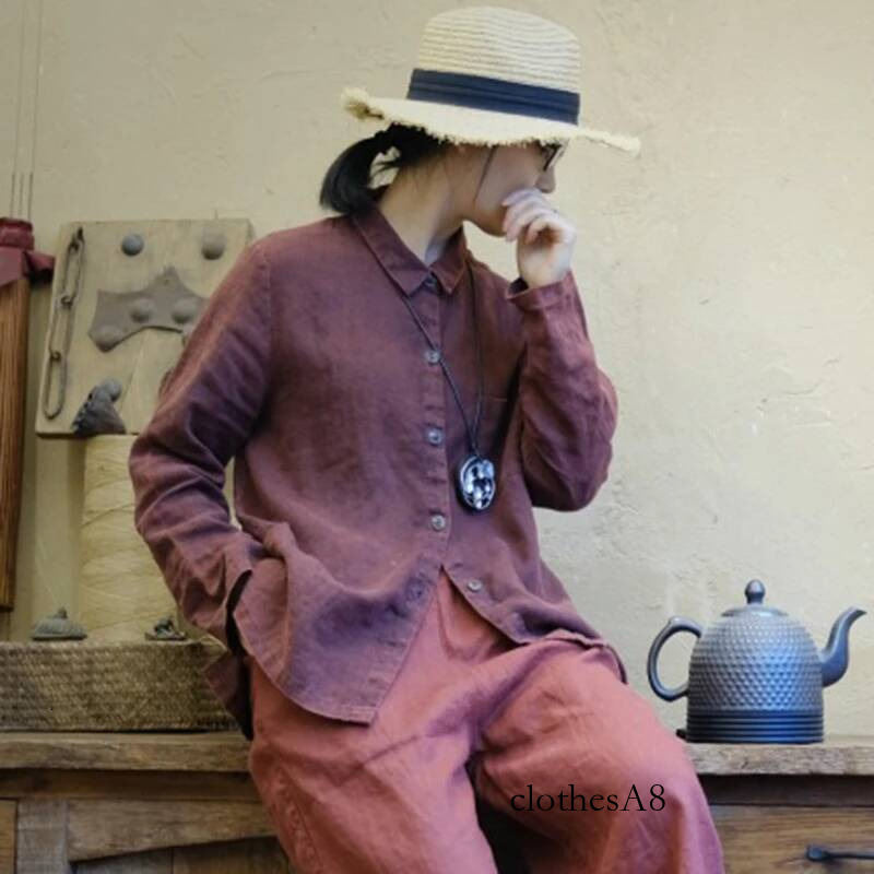 Women Long Sleeve Linen Shirt New 2025 Spring Vintage Style Solid Color Loose Comfortable Female Casual Tops Shirts M1058