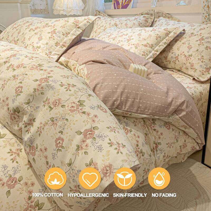 100% Cotton Floral Style Bedding 3 Piece, Set 1 Duvet Cover 2 Pillowcase,Single/Double/200x200/220x240 H260311