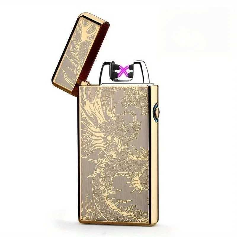 Double Arc Metal Lighter USB Rechargeable Outdoor Windproof Smoking Accessories High Power Flameless Lighters for Friend Gifts N260311