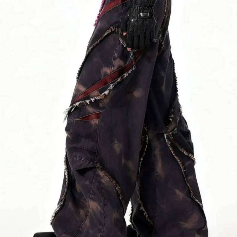 Mens Jeans Harajuku American Vintage Streetwear Patchwork Curved Wide Leg Denim Pants New Chinese Style Loose Fit Blue Casual Z260225