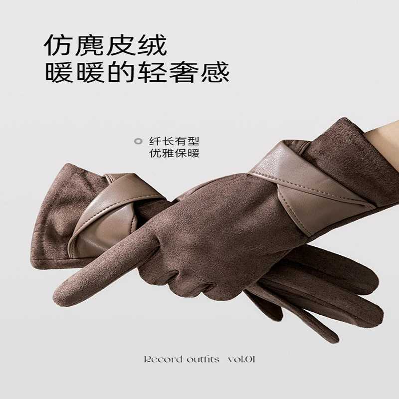 1Piar Warm Gloves With Velvet Suitable For Women To Use In Winter Touch Screen Elegant Bow Accessories Mountaineering Gloves M260311