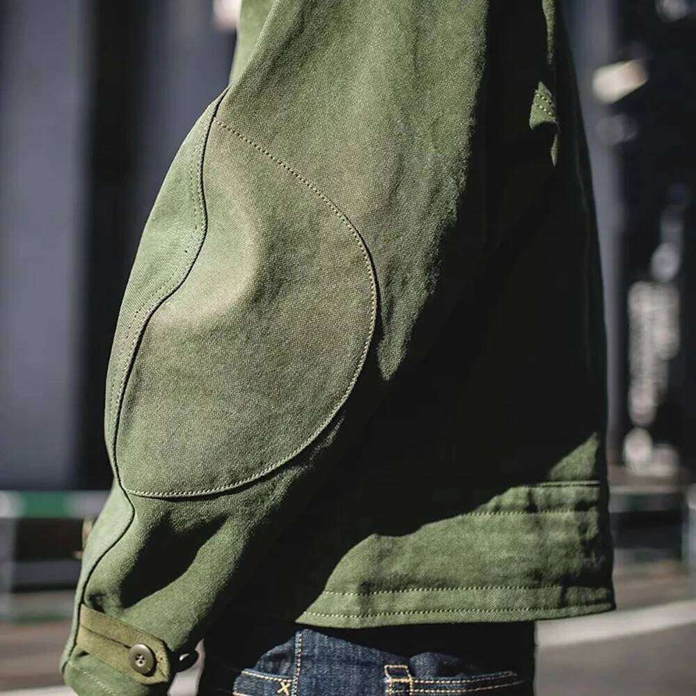 Autumn Winter Maden Army Green Retro Bomber Jackets Misplaced Oblique Pocket Button Buckle Swedish Motorcycle Cotton Coat 26H0311