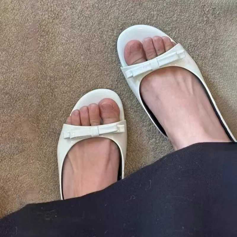 Womens Summer Patent Leather Butterfly-knot Slippers Street Style Square Toe Dress Shoes Outdoor Ladies Thick Heel Slides K260311