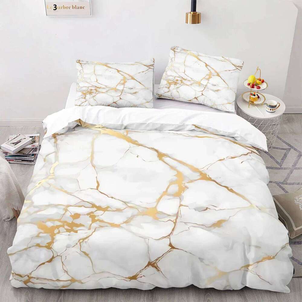 Black Gold Metallic Marble Duvet Cover Queen/King/Full/Twin Size Foil Print Glitter Bedding Set for Teen Boy Girls Men Women H260311