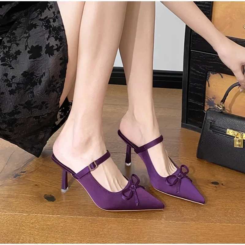 Elegant Leopard Mid Heels Bow Fashion Sandals 2025 Summer Pointed Toe Sexy Pumps Women Shoes Dress Designer Zapatillas K260311