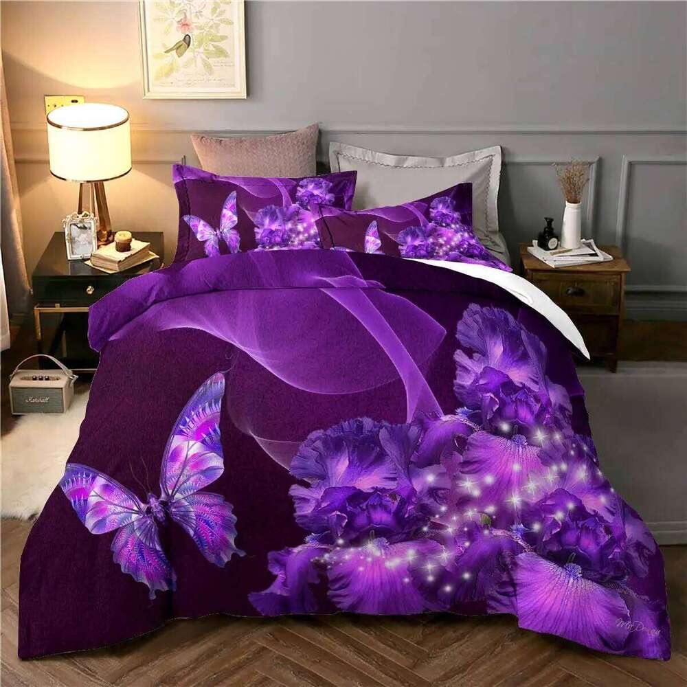 3D Dreamy Night Galaxy Butterfly Printed Purple Flying Bedding Set for Kids Girls Teens Adults 3 Duvet Cover H260311