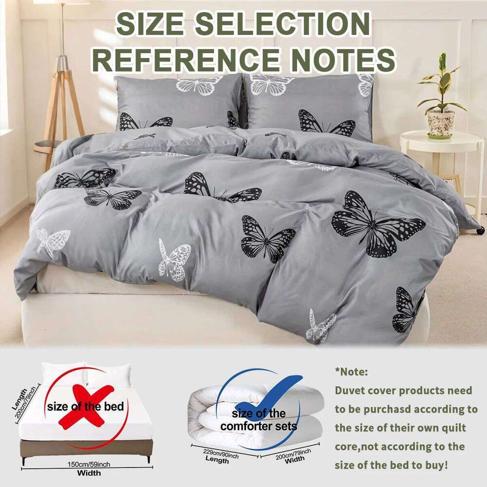 3pcs Butterfly Print Set, Soft Skin-Friendly Bedding Set Includes 1 Duvet Cover And 2 Pillowcases H260311