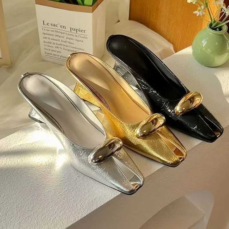 Square Toe Women Slippers Mules Sandals High Heels Shoes Woman Loafers 2025 Trend Designer Summer Shallow Soft Slides K260311