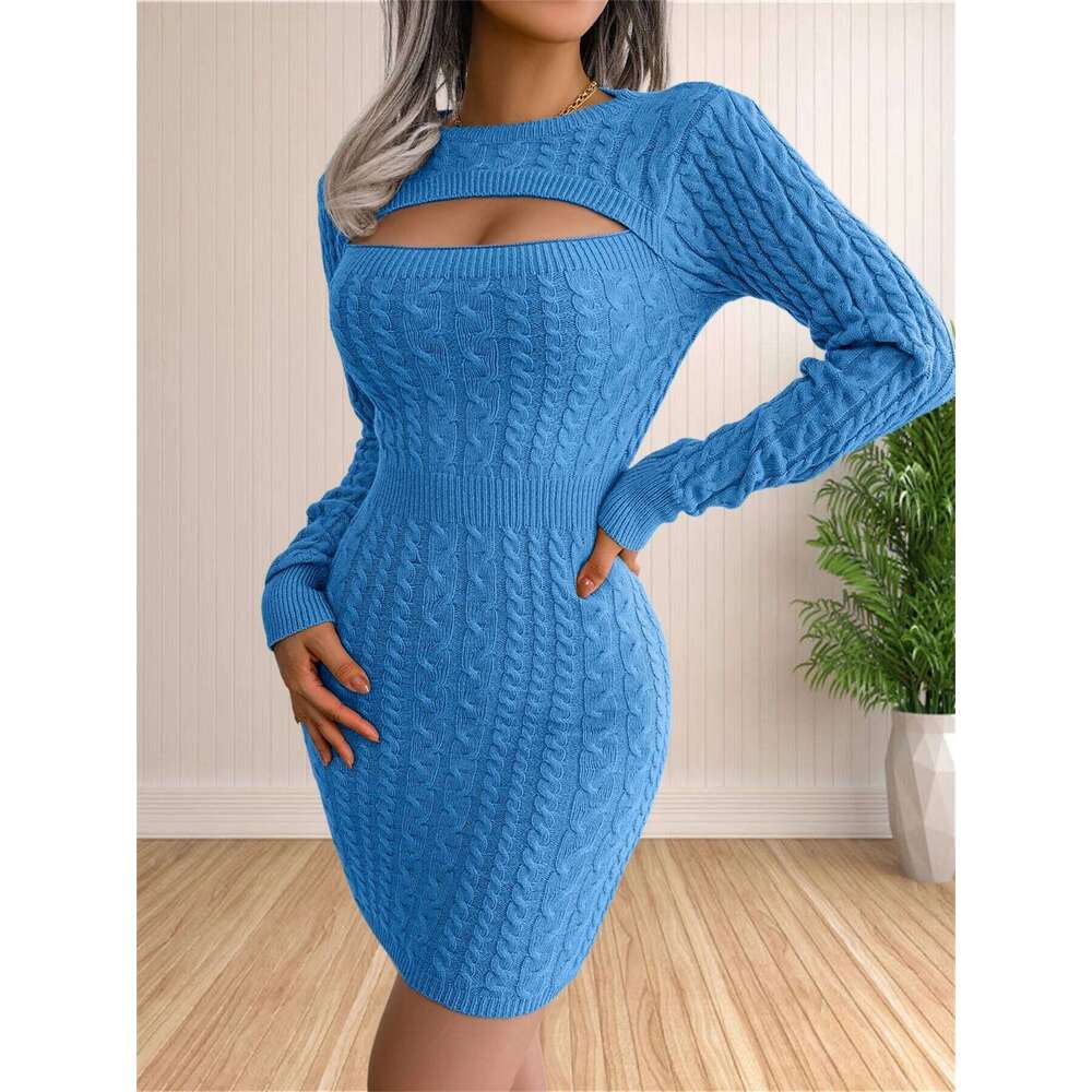 Women's Sexy Backless Cable Knit Sweater Dress Long Sleeve Bodycon Midi Dresses for Fall Winter Z260311