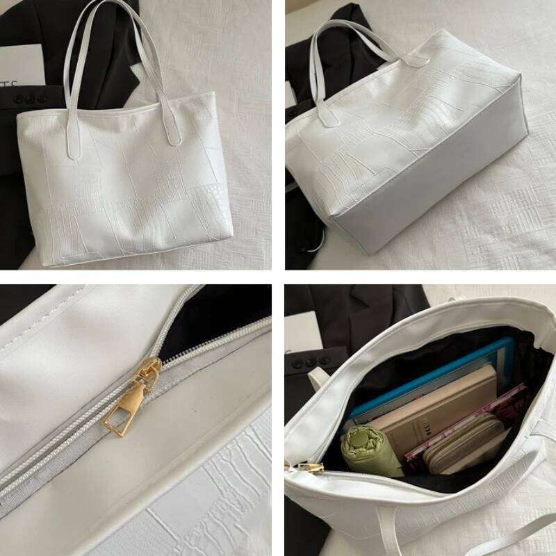 Casual Thread Design Women Shoulder Bags Soft Pu Leather Portable Ladies Handbags Solid Color Large Capacity Female Tote Bag XJ260311