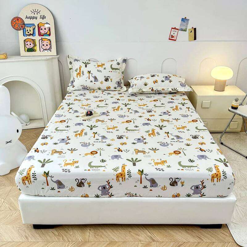 Cartoon Zoo Animal Fitted with 2 Pillowcase Cotton Safari Animals Sheet Set for Boy Girl Cute Elephant Koala Bed Cover H260311