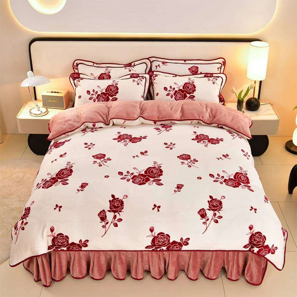 Light Class A Milk Velvet Four-Piece Set Winter Thickened Warm Fleece Home Anti-static Duvet Cover Bed Sheet Bedding Sets H260311