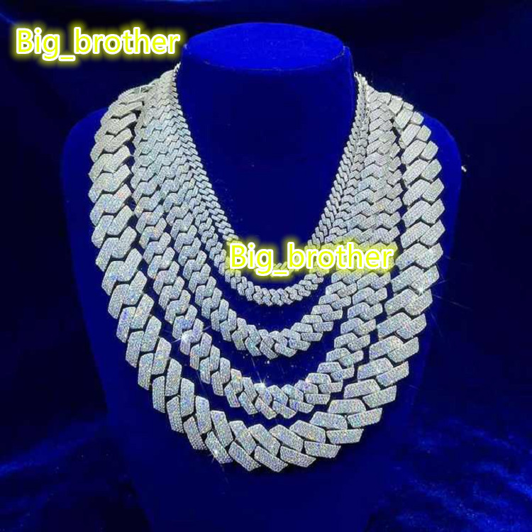 Pass Diamond Tester Gra Hip Hop S925 Silver Iced Out Bling 3 Rows 14Mm 16Mm 18Mm 20Mm Blue Vvs Moissanite Cuban Link Chain