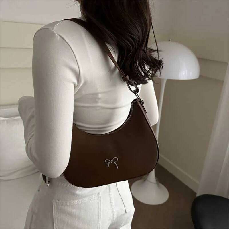 Bowknot Armpit Korean Underarm Luxury PU Leather Y2K Handbag Girls Shoulder Bag Clutch Purse Bolsa Feminina 2026 XJ260311
