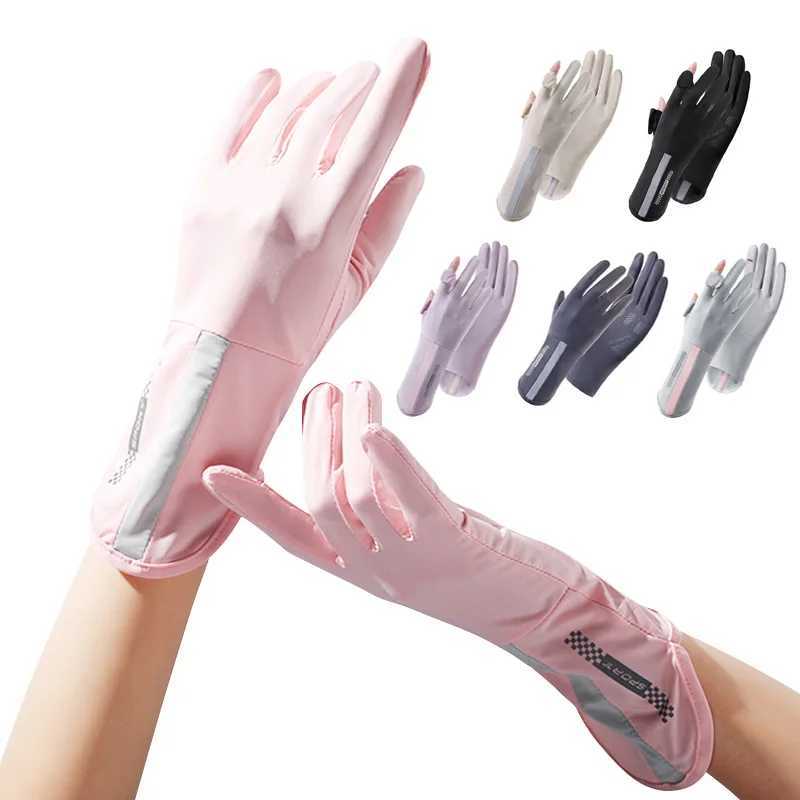 Summer Sunscreen Gloves Women Thin Ice Silk Breathable Glove Sports Tennis Hiking Mitten Touch Screen Driving Cycling Glove M260311
