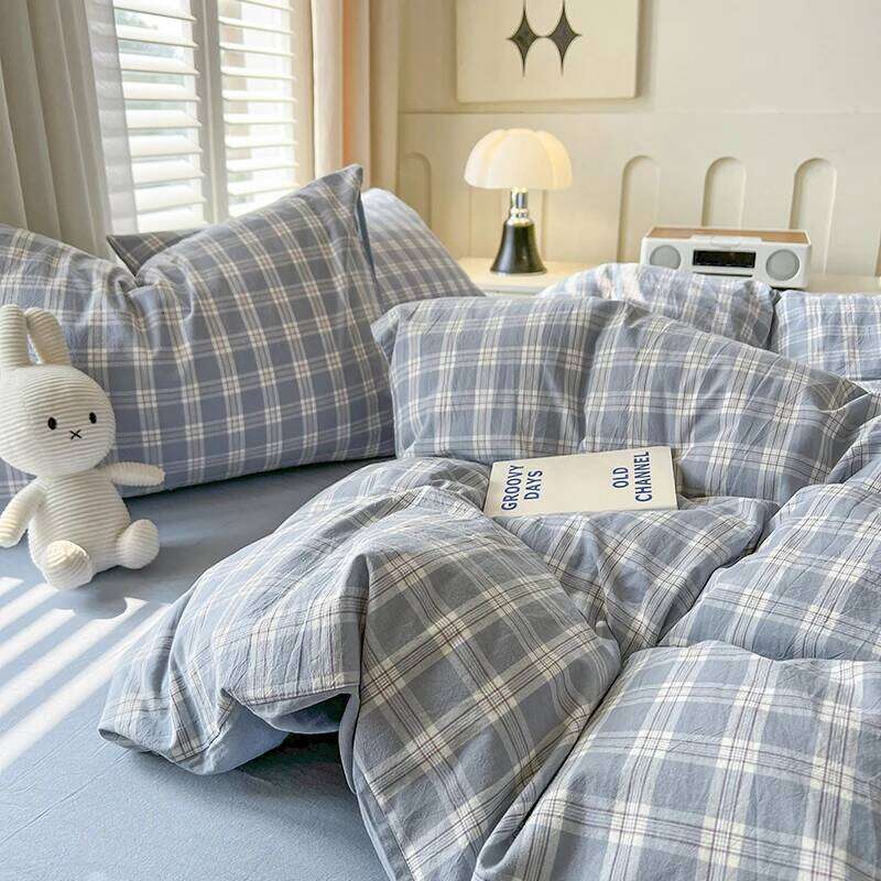 2026 New Lattice Duvet Cover with Sheet Pillowcases No Filling Warm Bed Linen Twin Full Queen Size Grid Home Bedding Set H260311 - view 5