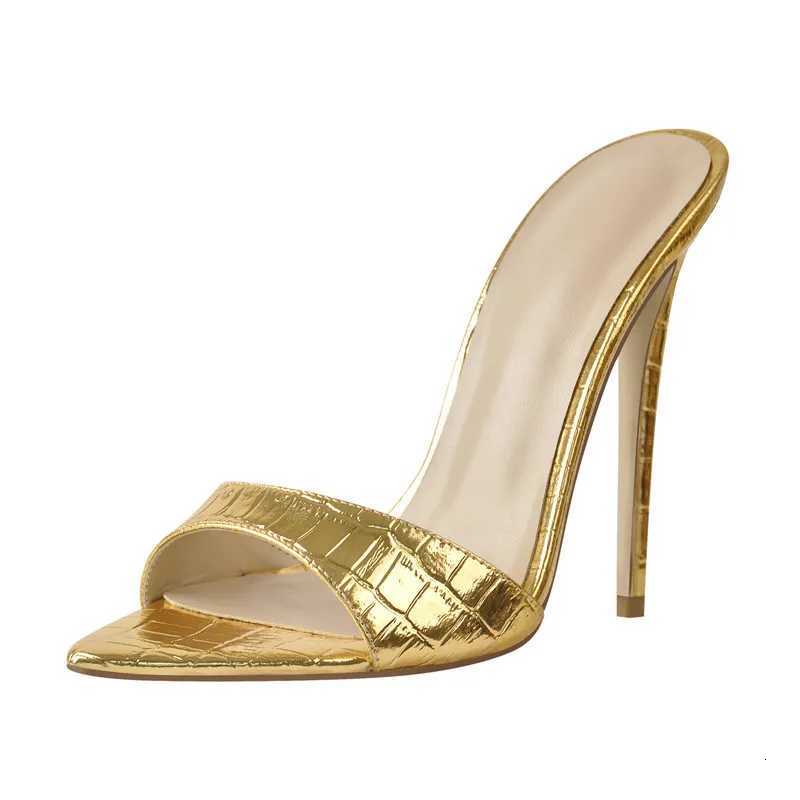 Fashion Women High Stiletto Heel Mules Concise Pointed Open Toe Thin Heels Shoes Sexy Office Ladies Summer Large Size K260311