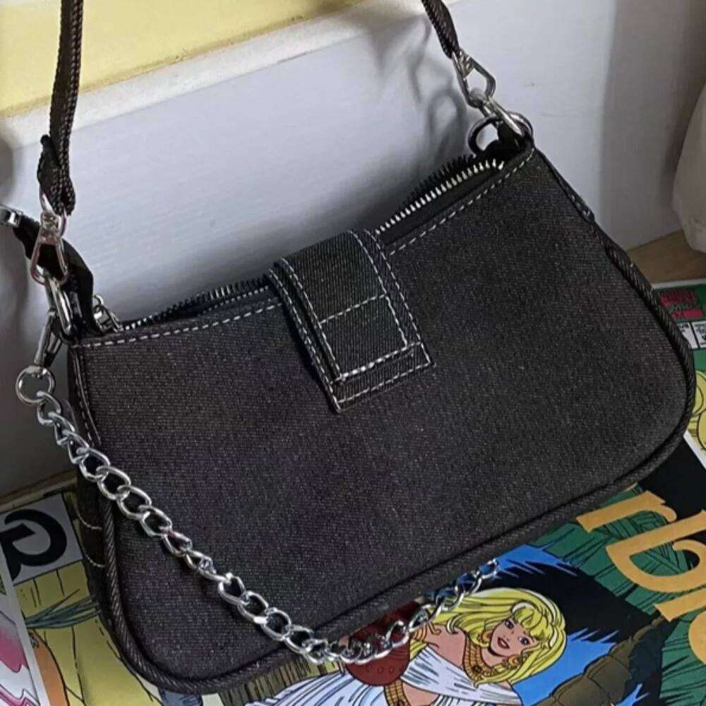 Vintage Denim Chain Underarm Y2K Girl Cowboy Purse Crossbody Shoulder Bag for Women Fashion Trendy Casual XJ260311