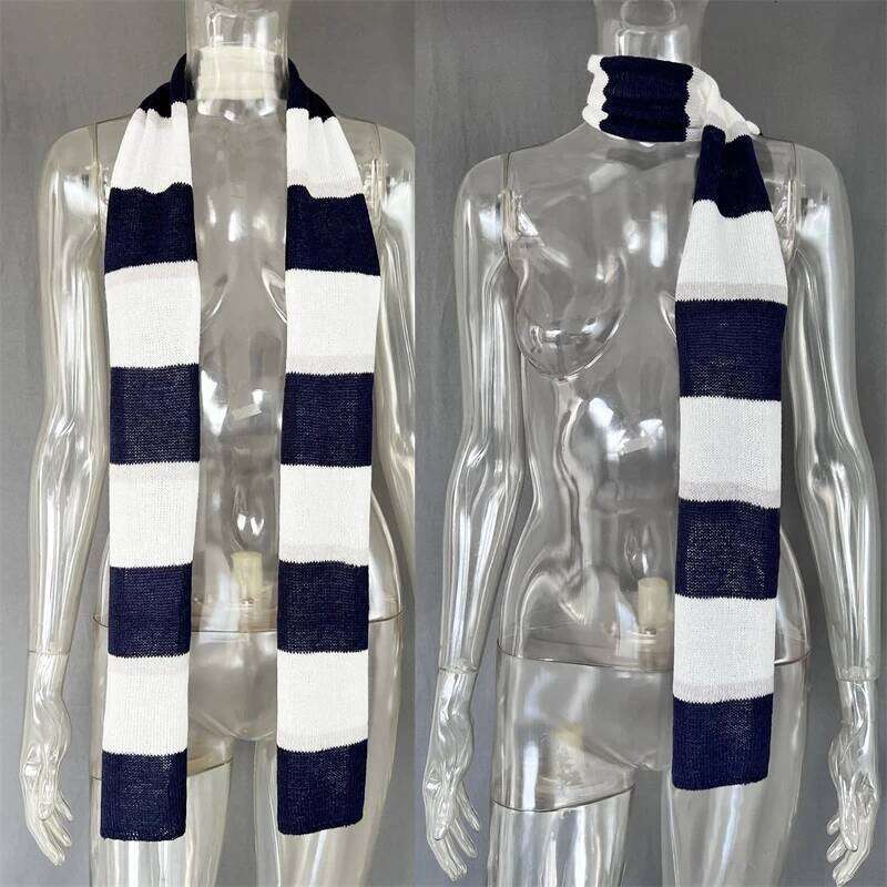 Fashion Striped Sweater Cardigan With Scarf Female Loose Thin Hollow Knitted Lantern Sleeve Contrast Color Retro Top