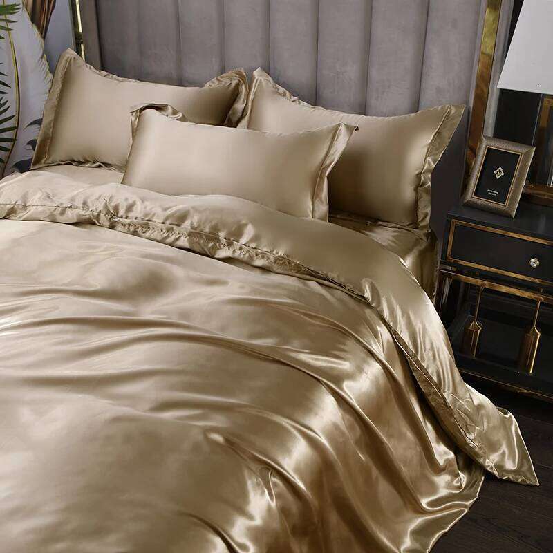 Solid Silk Bedding Set with Bed Sheet Duvet Cover Pillowcase Satin Single Couple Bedsheet King Queen Double Twin Size H260311