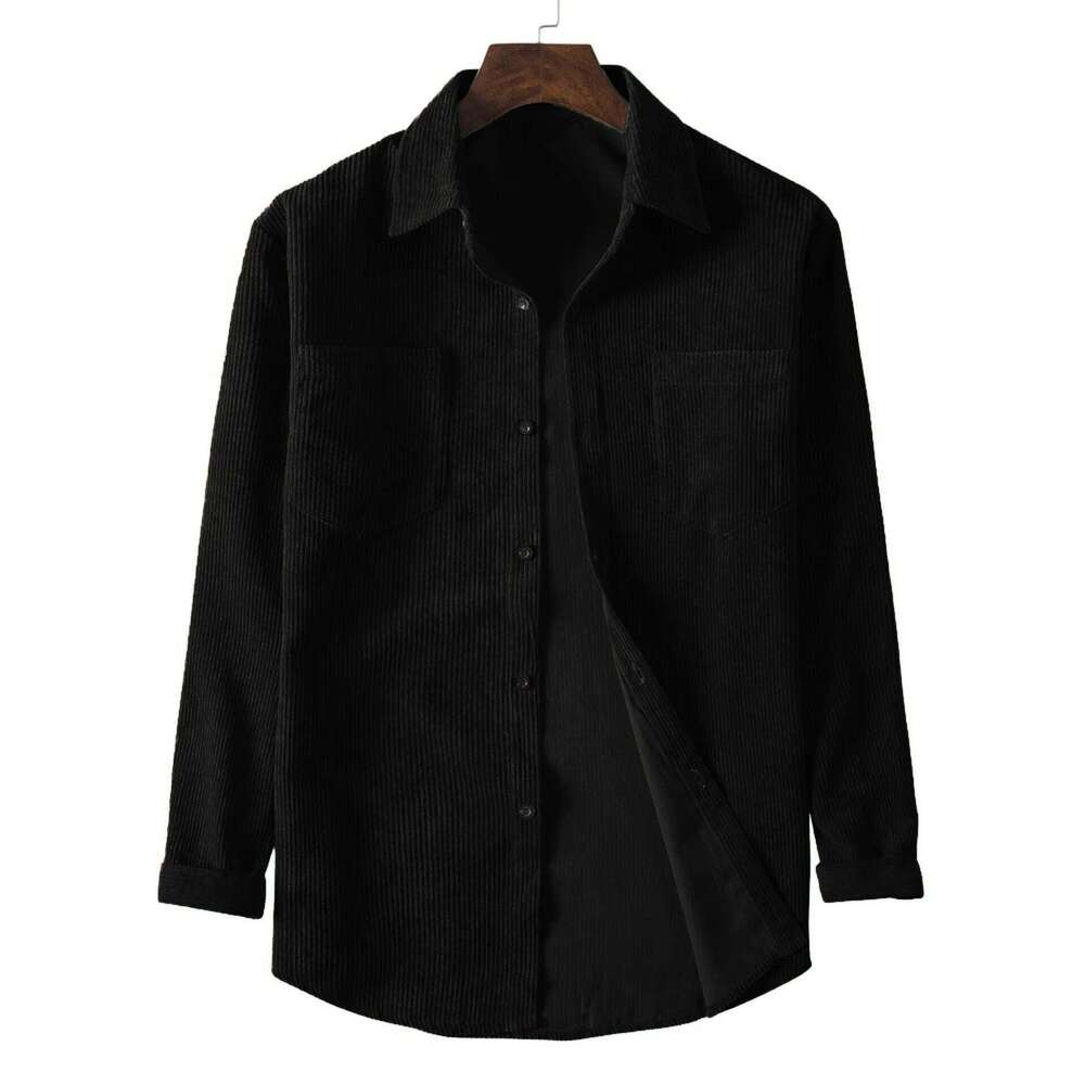 Men's casual long-sleeved corduroy solid color lapel shirt 26Y0311