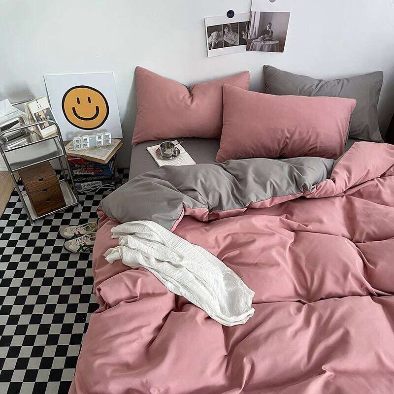 Ins Style Bedding Set Washed Cotton Duvet Pillowcase Solid Color Soft Comforer Quilt Cover Bedspreads Bed Linen Flat Sheet H260311