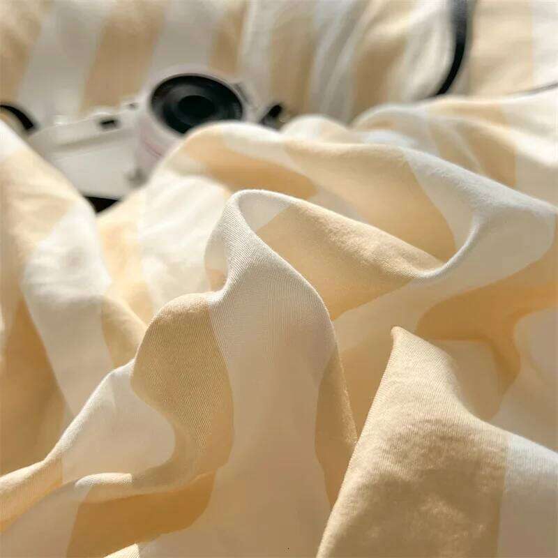 Washed Cotton Double Yarn Crepe Striped Quilt Set 3-4 Pillowcase with Sheet Bedding Cover Supplies 200x230 220x240 Skin Friendly H260311